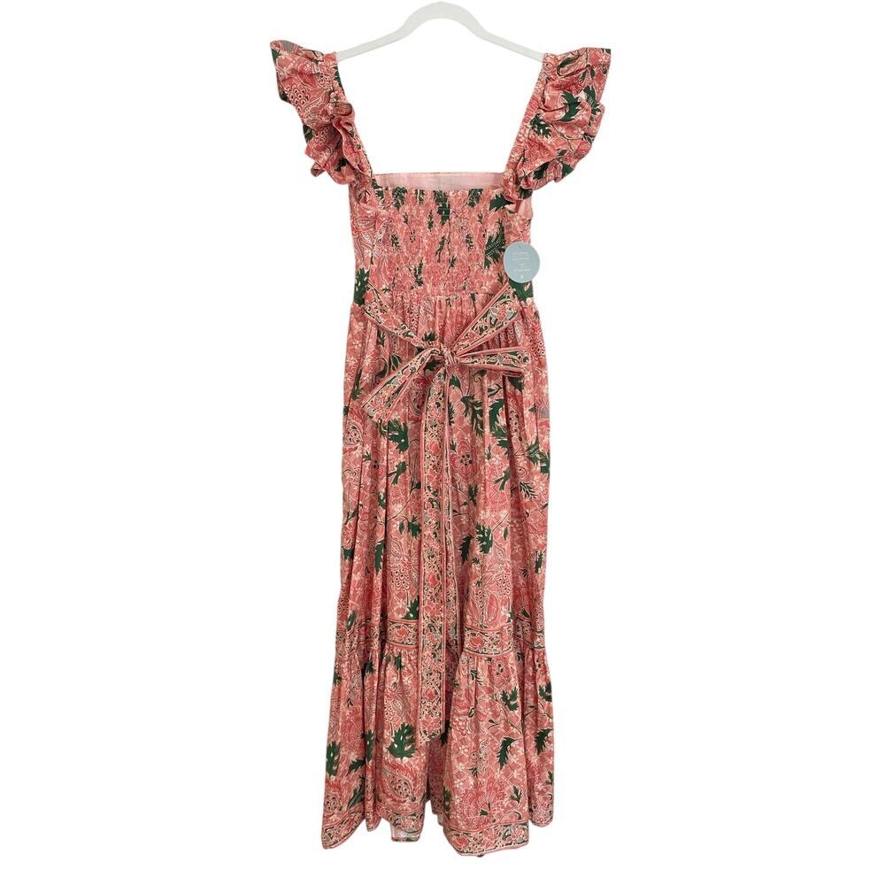 Hill House Home The Pippa Maxi Smocked Dress Rose Calico Trellis Floral Ruffle L - Picture 7 of 13